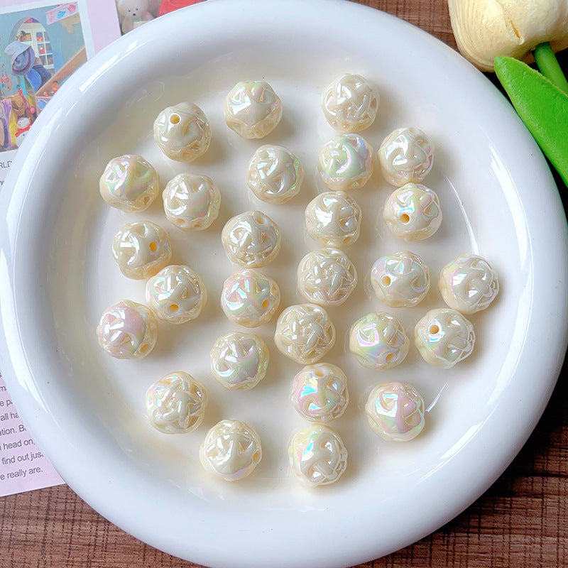 Wholesale 10pcs AB Color Plated Solid Color Wool Ball Straight Hole Acrylic Beads