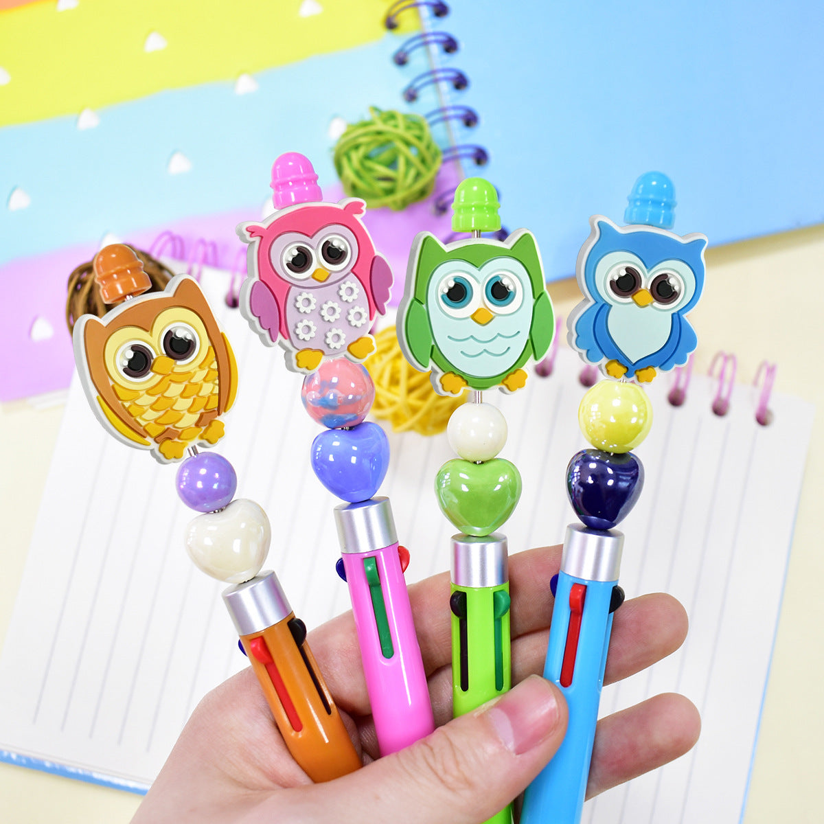Wholesale Random 100pcs Cute Owl Ballpoint Pen Bead Decoration DIY PVC Soft Rubber Beads