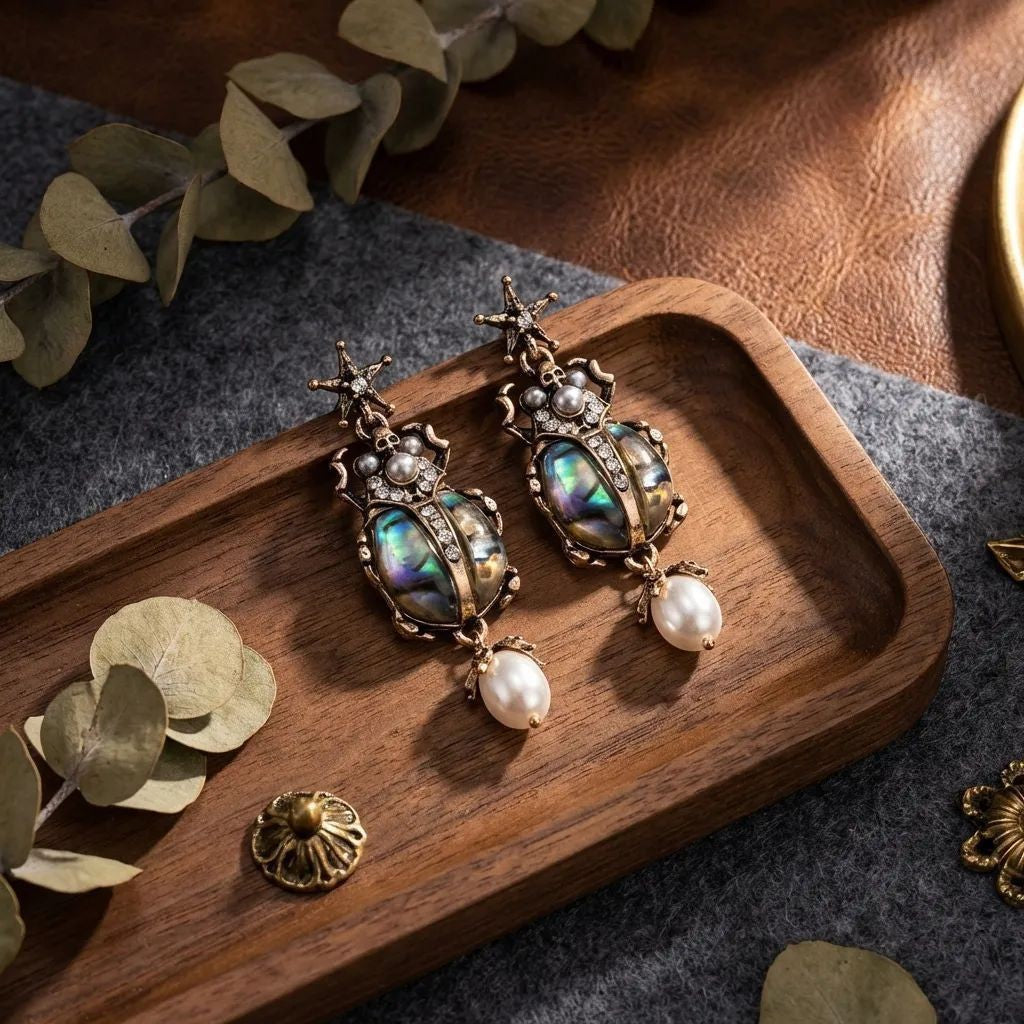 Wholesale Bohemian Beetle Stud Earrings Pearl Shell Ladybug Design Trendy Jewelry Accessory For Boutique Resale