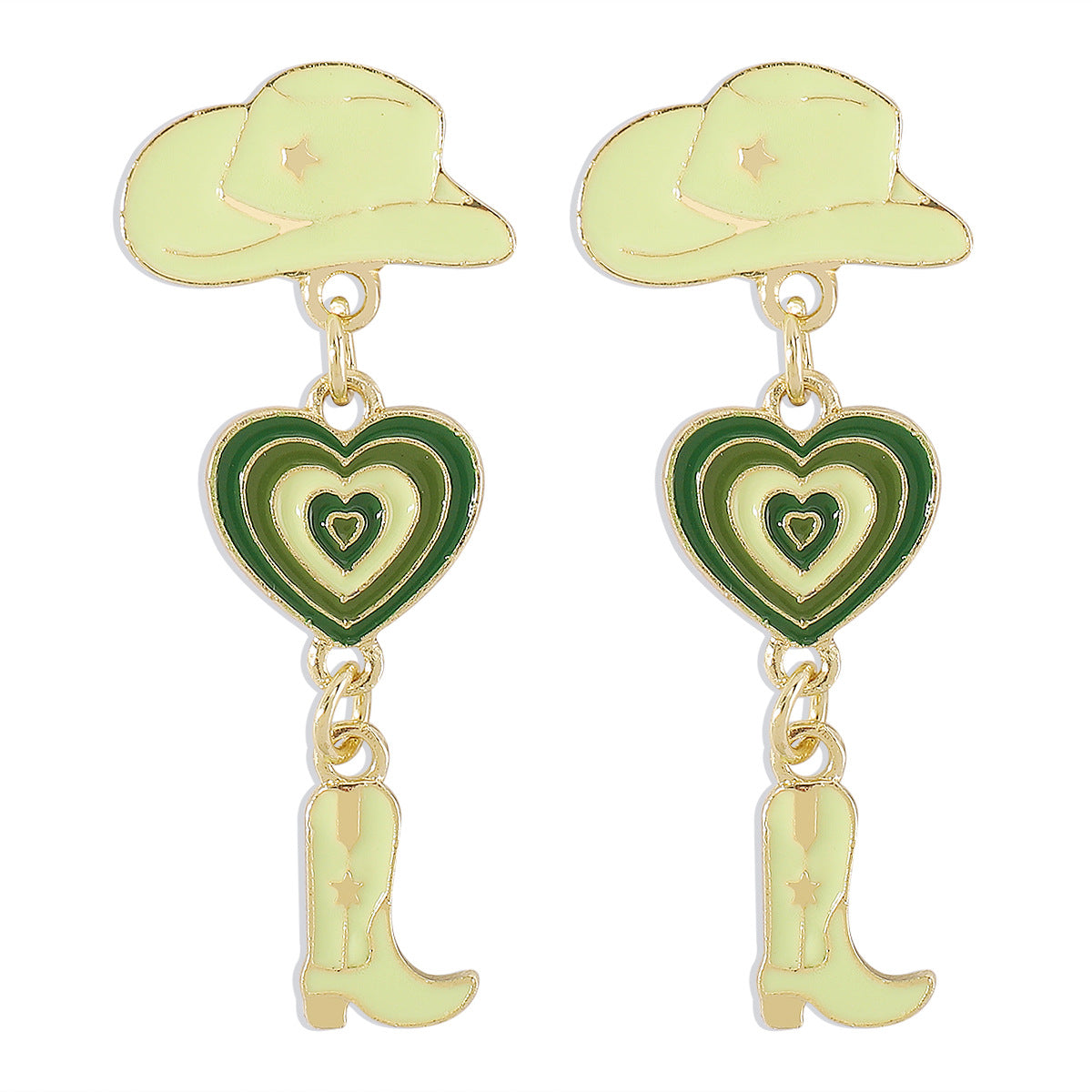 Wholesale Western Cowboy Style Hat Heart Cowboy Boots Oil Drop Earrings