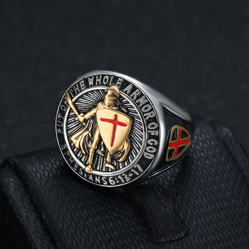 Wholesale Retro Templar Red Cross Shield Ring