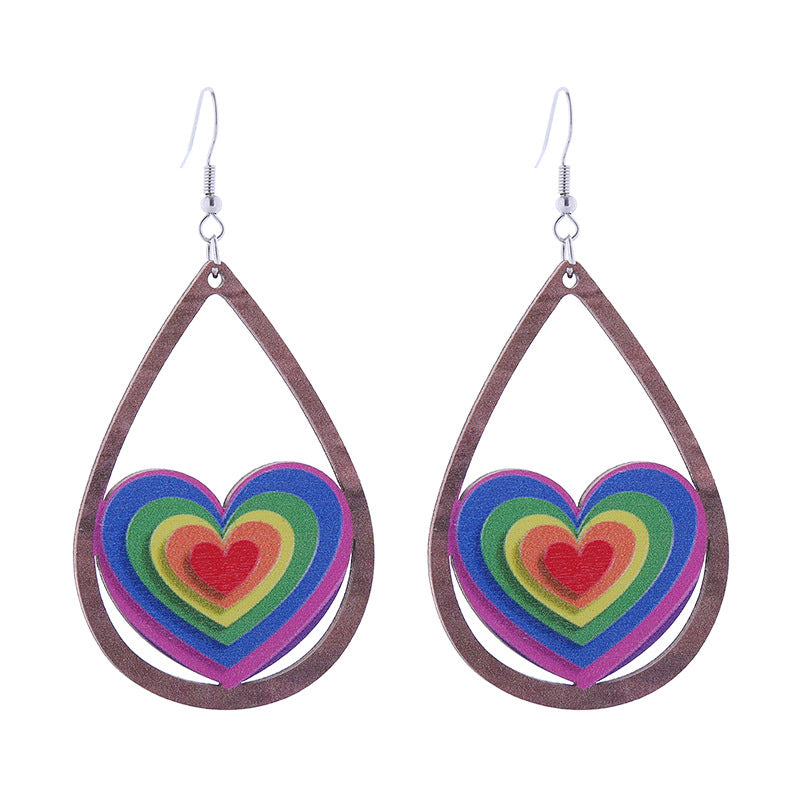 Wholesale LOVE Rainbow Wooden Drop Earrings
