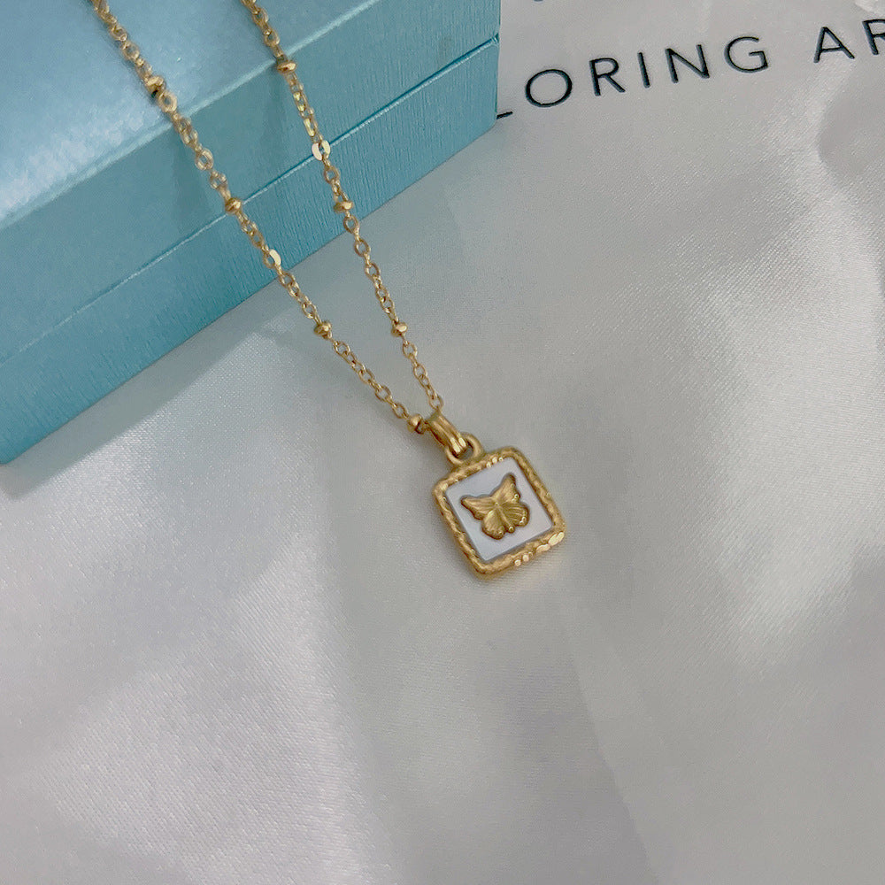 Wholesale Titanium Steel Butterfly Love Geometric Mother-of-pearl Necklace Clavicle Chain