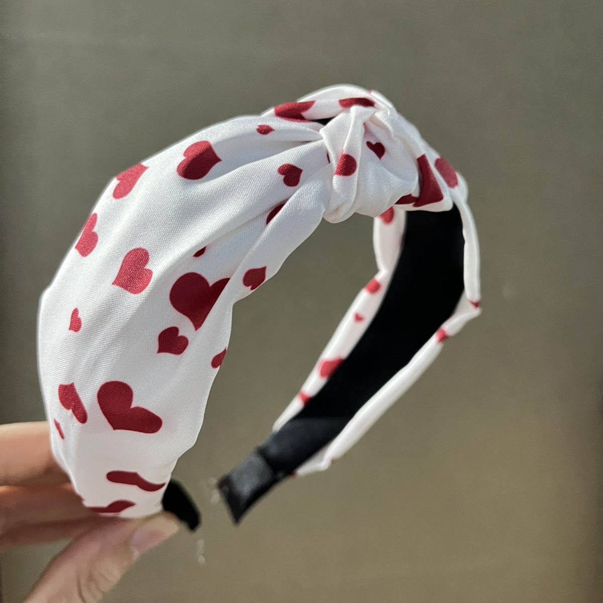 Wholesale Fabric red striped plaid solid color cherry heart wide-brimmed bow combination headband