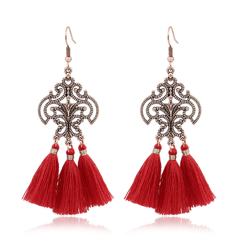 Wholesale Bohemian Red Vintage Tassel Dream Catcher Earrings