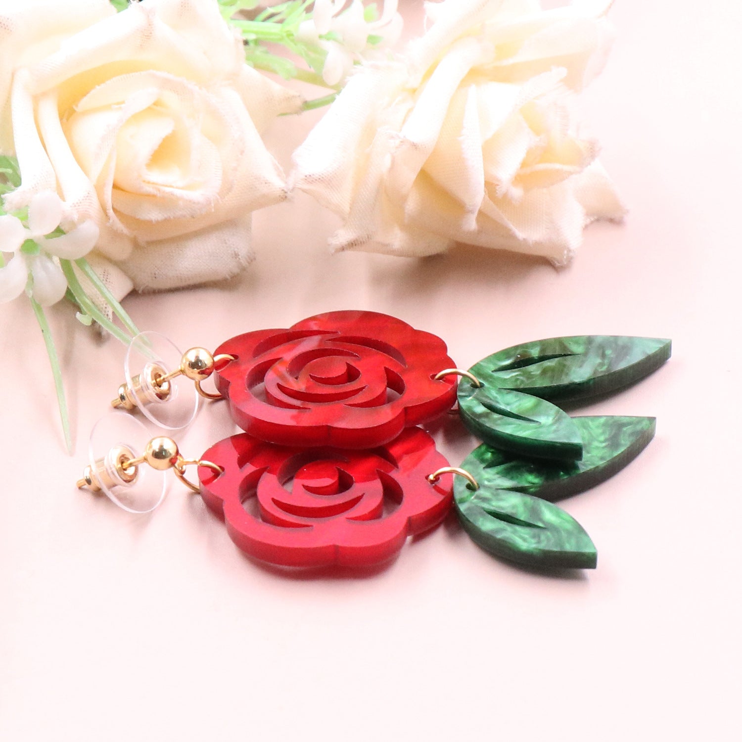 Wholesale Valentine's Day Colorless Rose Acrylic Earrings