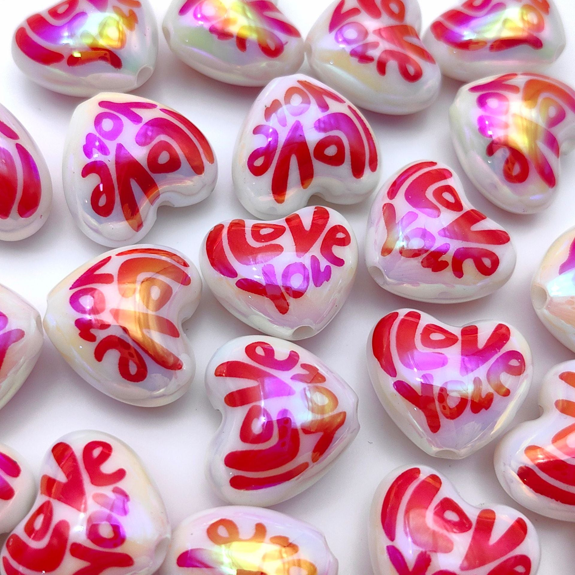 Wholesale   20pcs UV Color Plated  Printing English Love Acrylic Beads