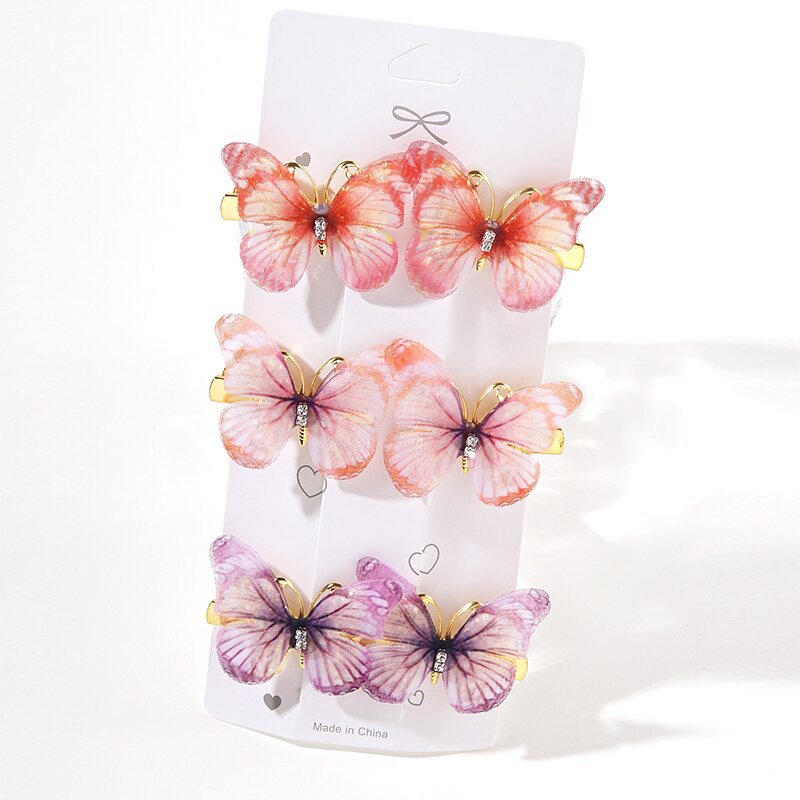 Wholesale 6-pack butterfly hairpins for girls