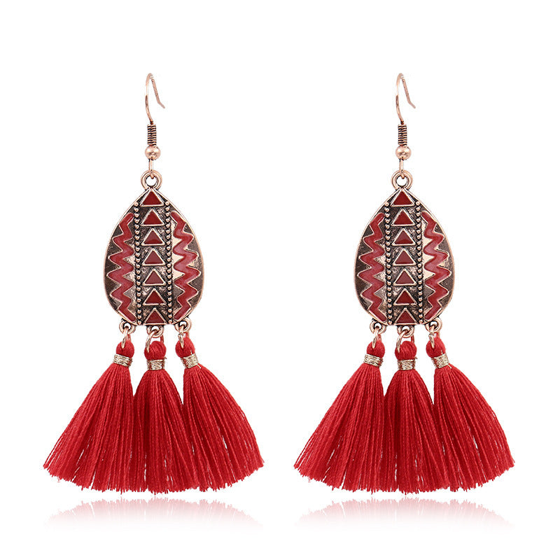 Wholesale Bohemian Red Vintage Tassel Dream Catcher Earrings