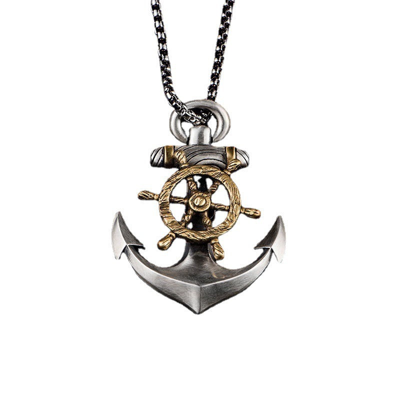 Wholesale Anchor Men's Personalized Compass Rudder Hip Hop Alloy Necklace