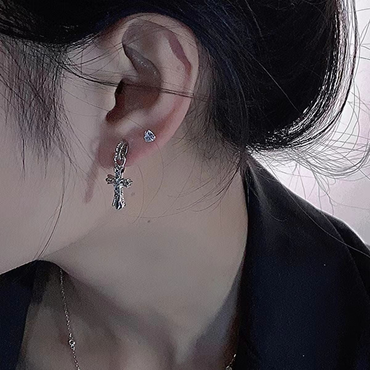 Wholesale Alloy Cross Earrings Electroplated Finish With Sparkling Rhinestones Chic Jewelry Accessory For Boutique Resale