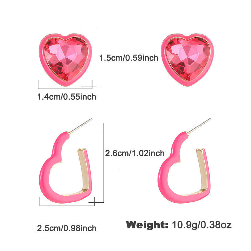 Wholesale Valentine's Day love peach two-piece earrings Women's European and American fashion semi-precious stone drop oil earrings