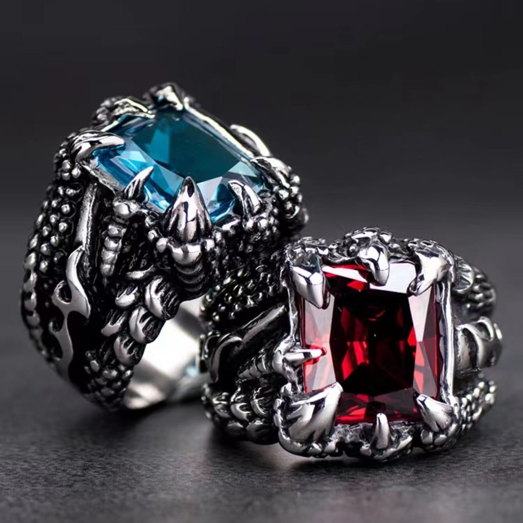 Wholesale Men's open ring retro dragon claw exaggerated multi-color zircon ring