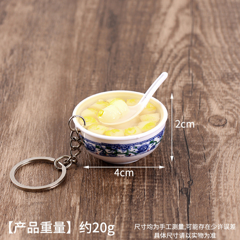 Wholesale Simulation Food 4cm Blue and White Porcelain Bowl Keychain Pendant Chinese Style Gourmet Snack Micro Food Play Model Toy