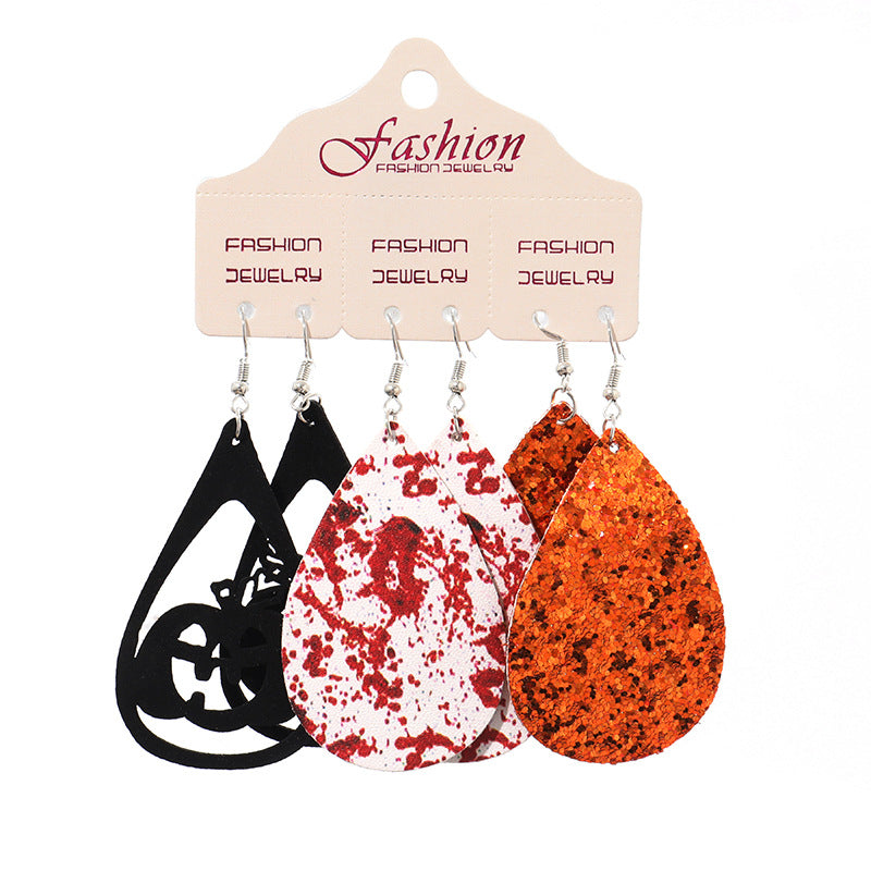 Wholesale PUHalloween Scary, Funny, Teardrop-shaped Skull Pumpkin Earrings