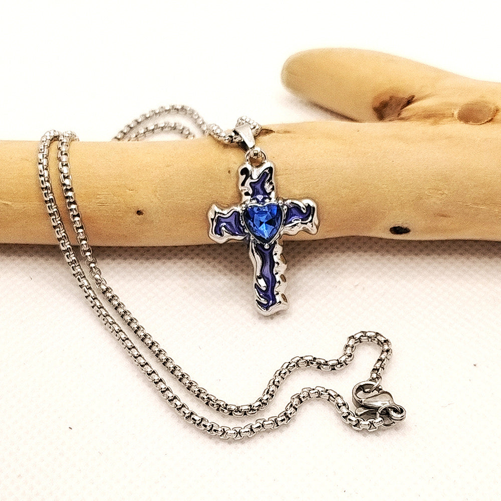 Wholesale Diamond Oil Dripping Cross Necklace