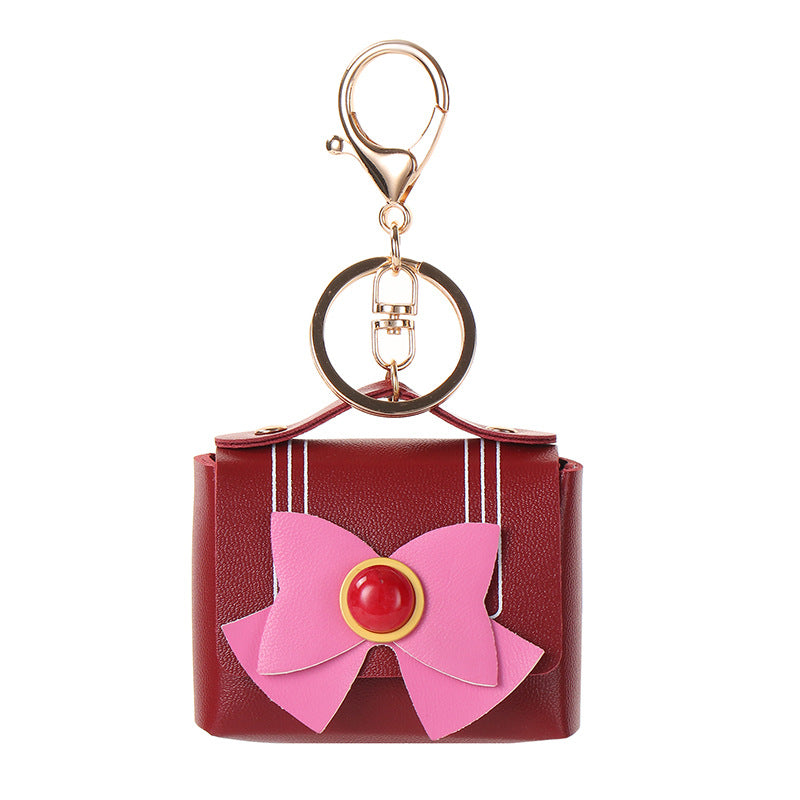 Wholesale Agate bow leather car key pendant earphone bag coin purse keychain