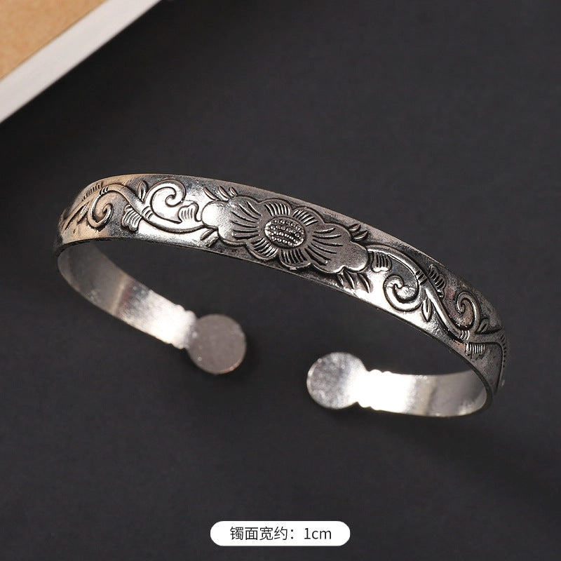 Wholesale  ethnic style retro court Chinese carved ancient silver bracelet personality exotic bracelet