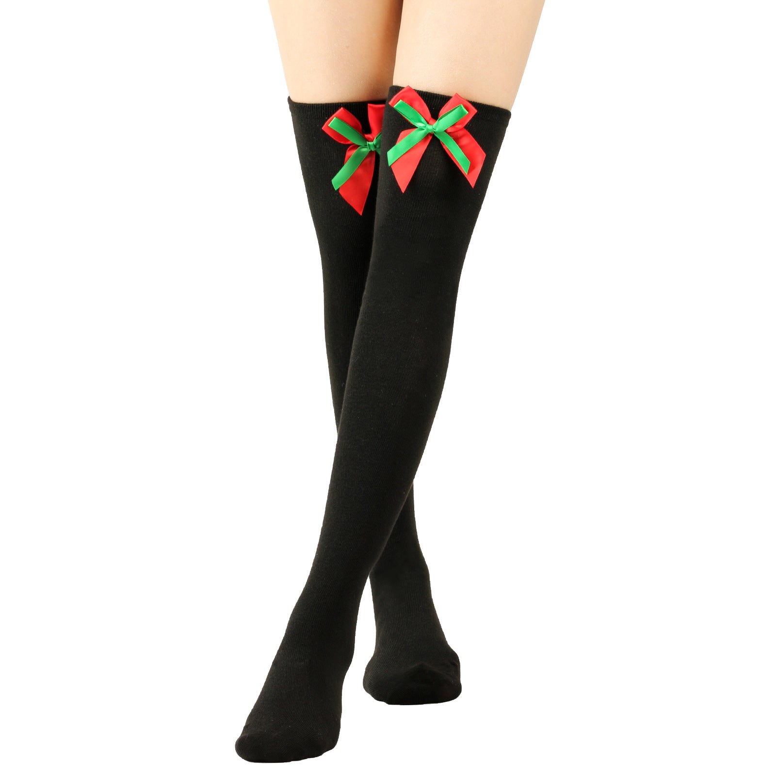 Wholesale Bow Christmas Ball Striped Over-the-Knee Socks