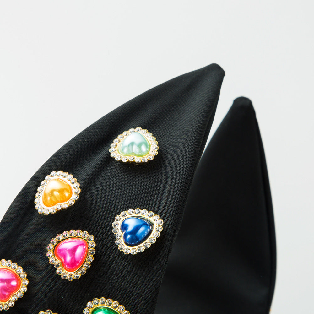 Wholesale Valentine's Day Fabric Colorful Love Pearl Set Diamond Hair Hoops