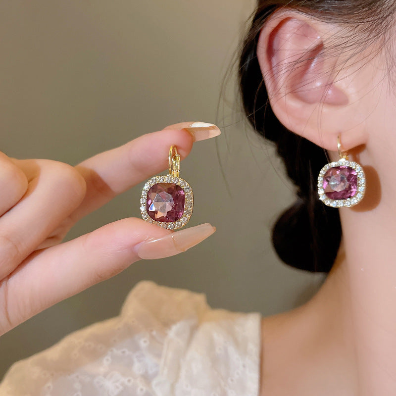 Wholesale 925 Silver Needle Super Sparkling Purple Crystal Alloy Earrings