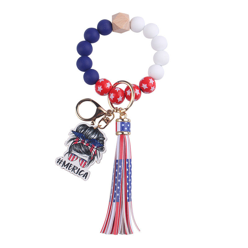 Wholesale American Independence Day Silicone Beaded Wrist Keychain