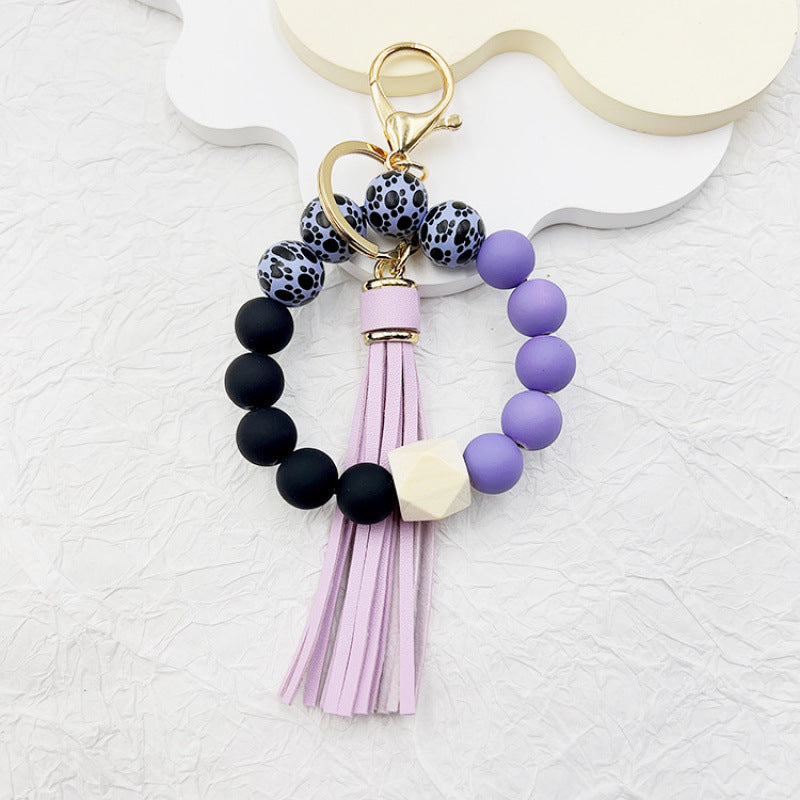 Wholesale  silicone tassel beaded bag accessories Wristlet Keychain