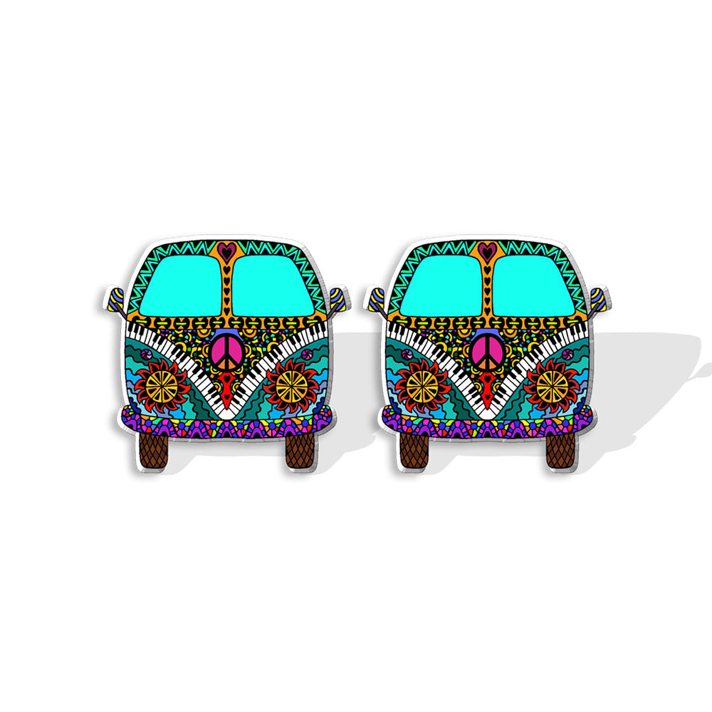 Wholesale Sunflower School Bus Heat Shrink Sheet Acrylic Earrings