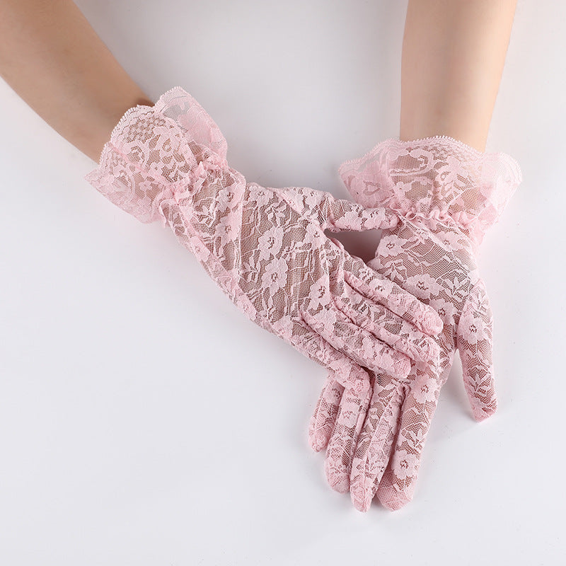 Wholesale  Summer Black Large Lace Short Sunscreen Gloves