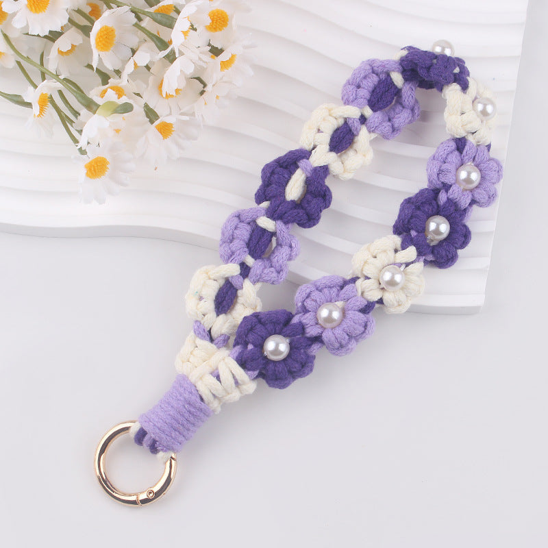 Wholesale pure hand-woven daisy pearl keychain