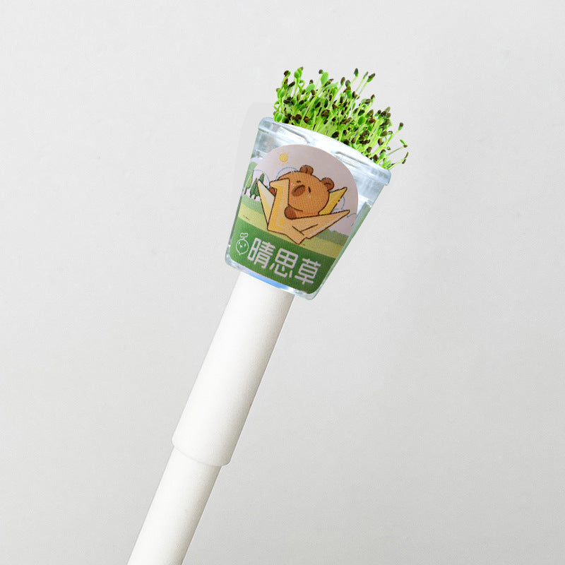 Wholesale 4pcs Creative Grass Pen Rich Flowers Black Gel Pen DIY Mini Potted Pen