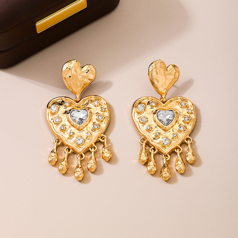 Wholesale Valentine' s Day heart-shaped tassel diamond earrings