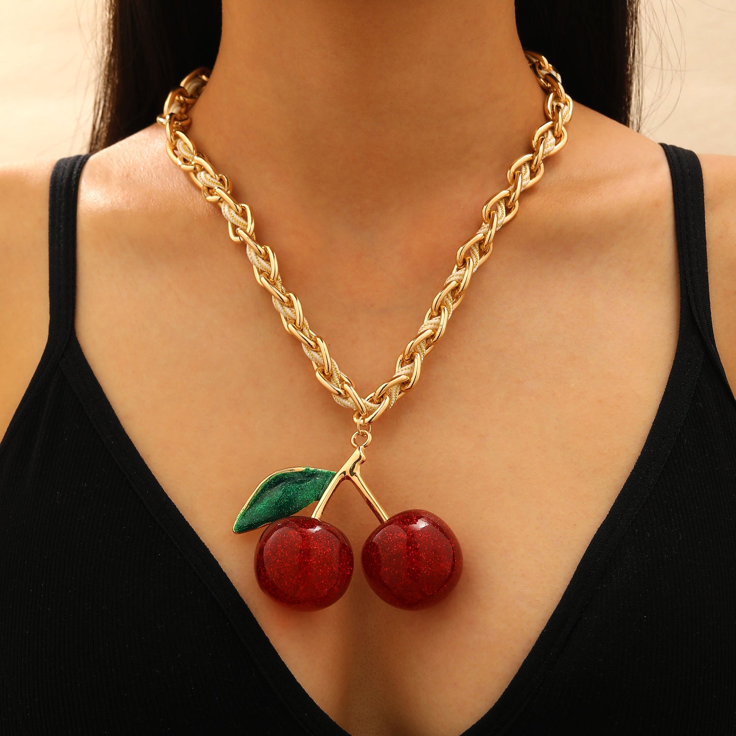 Wholesale Exaggerated red cherry fruit pendant