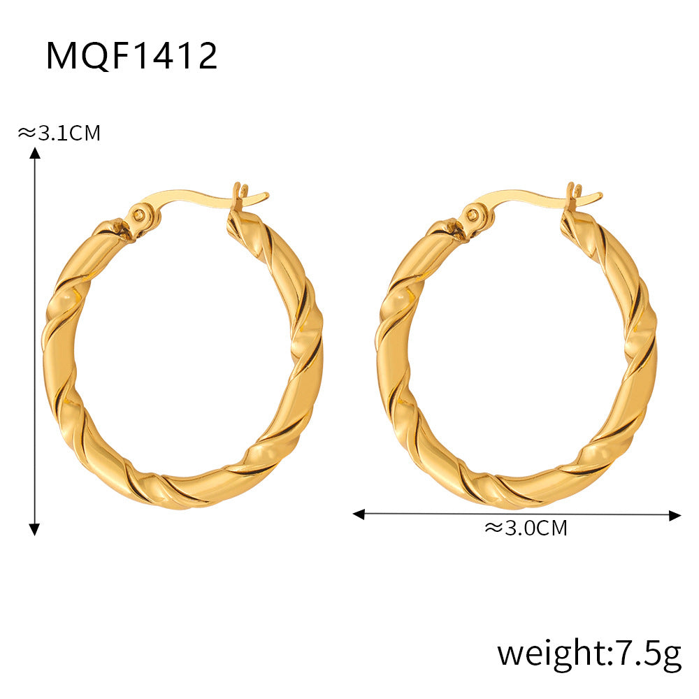 Wholesale Titanium Steel Gold Plated Hemp Pattern Large Earrings