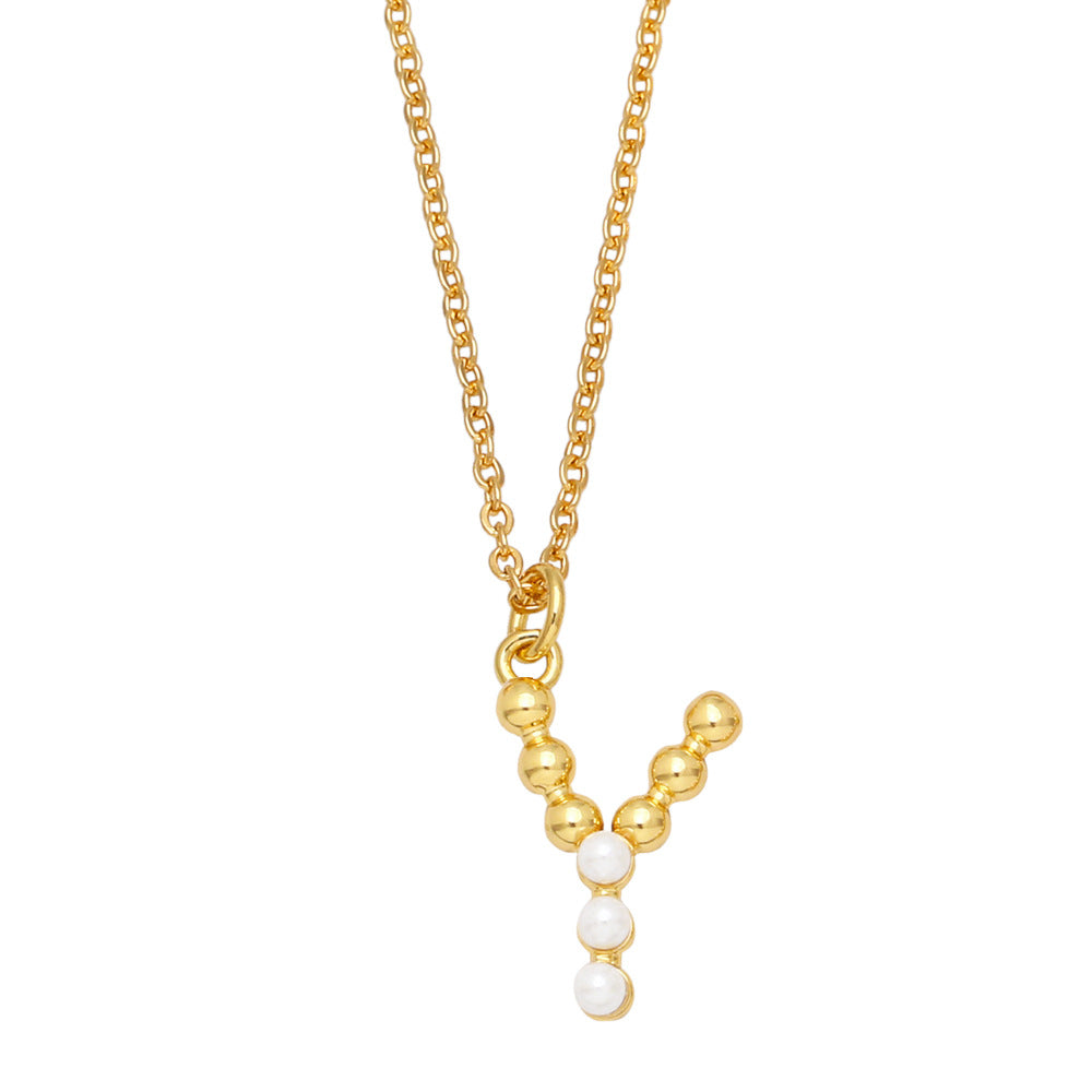 Wholesale Pearl Letter Collar Chain Copper Necklace