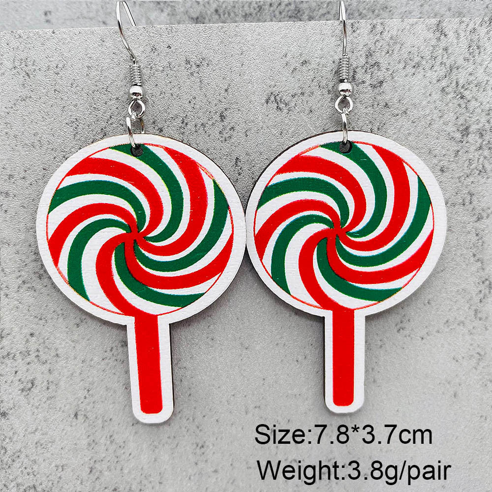 Wholesale Christmas Halloween Earrings Candy Cane Lollipop Wooden Earrings