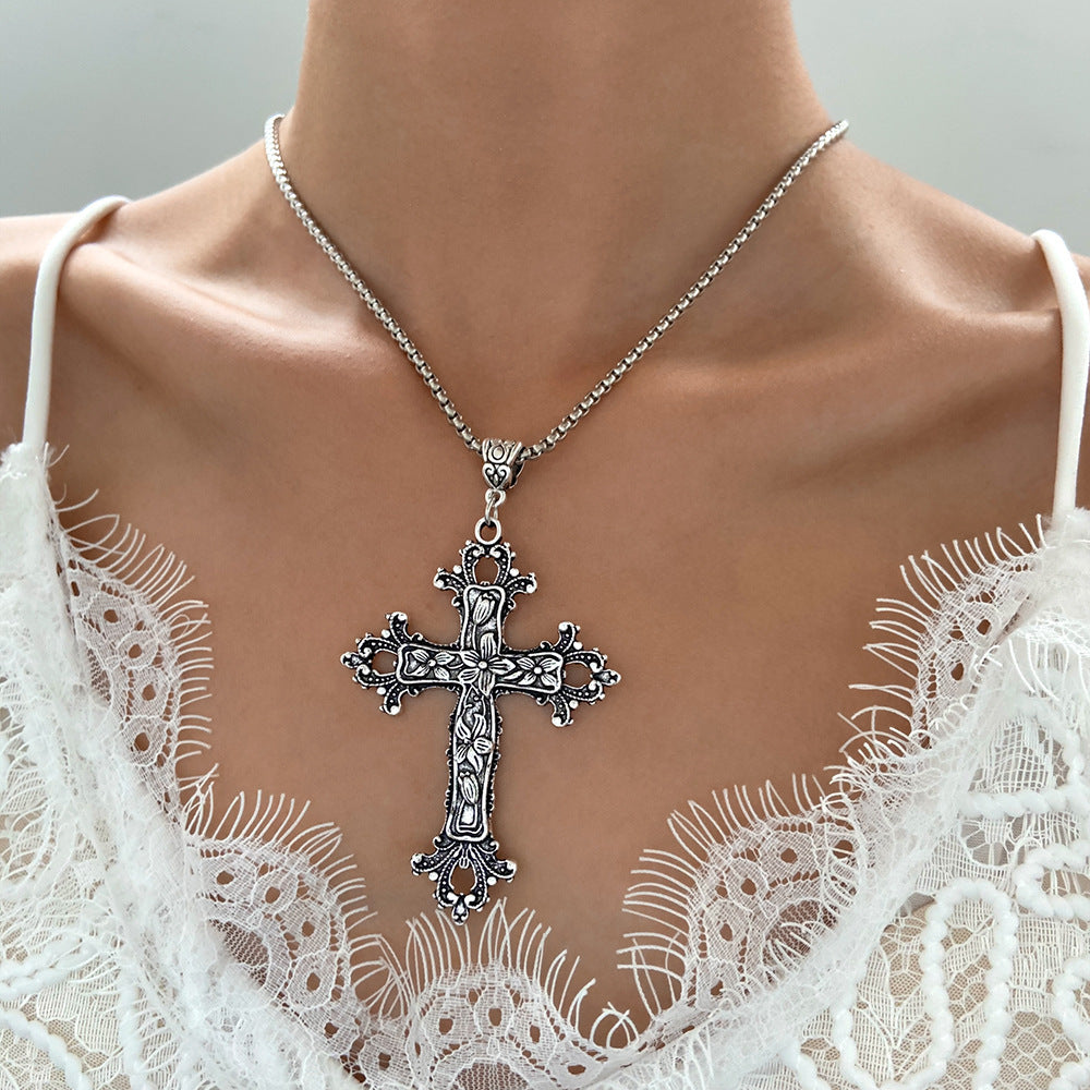 Wholesale Zinc Alloy Gothic Cross Pendant Necklace Punk  Design Electroplated Finish Fashion Jewelry Gift For Women