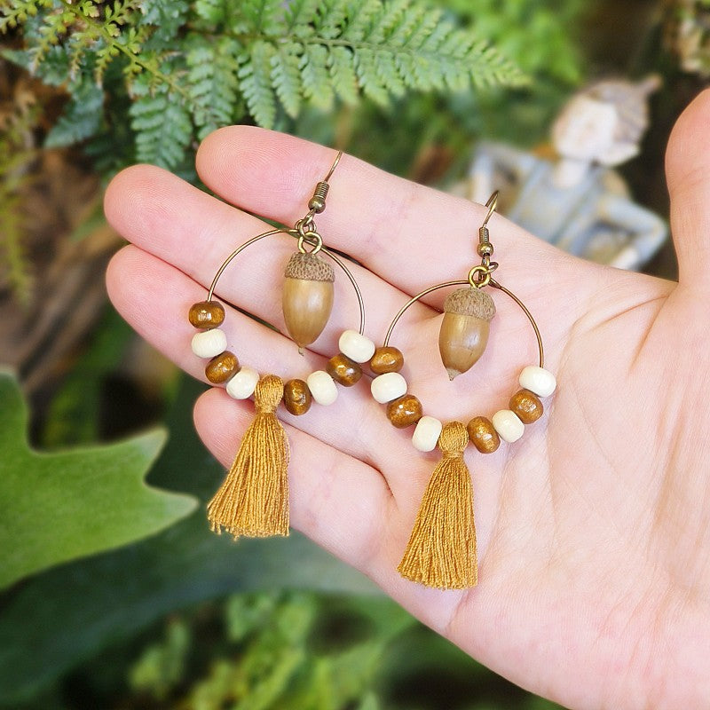 Wholesale Retro Real Fruit Exaggerated Large Hoop Hanging Wooden Beads Earrings