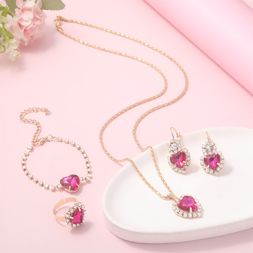 Wholesale Alloy Water Drop Full Diamond Necklace,  Earrings,  and Ring Set