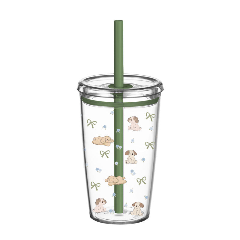 Wholesale 450ml Tritan straw cup milk tea cup coffee cup with printing simple straw cup