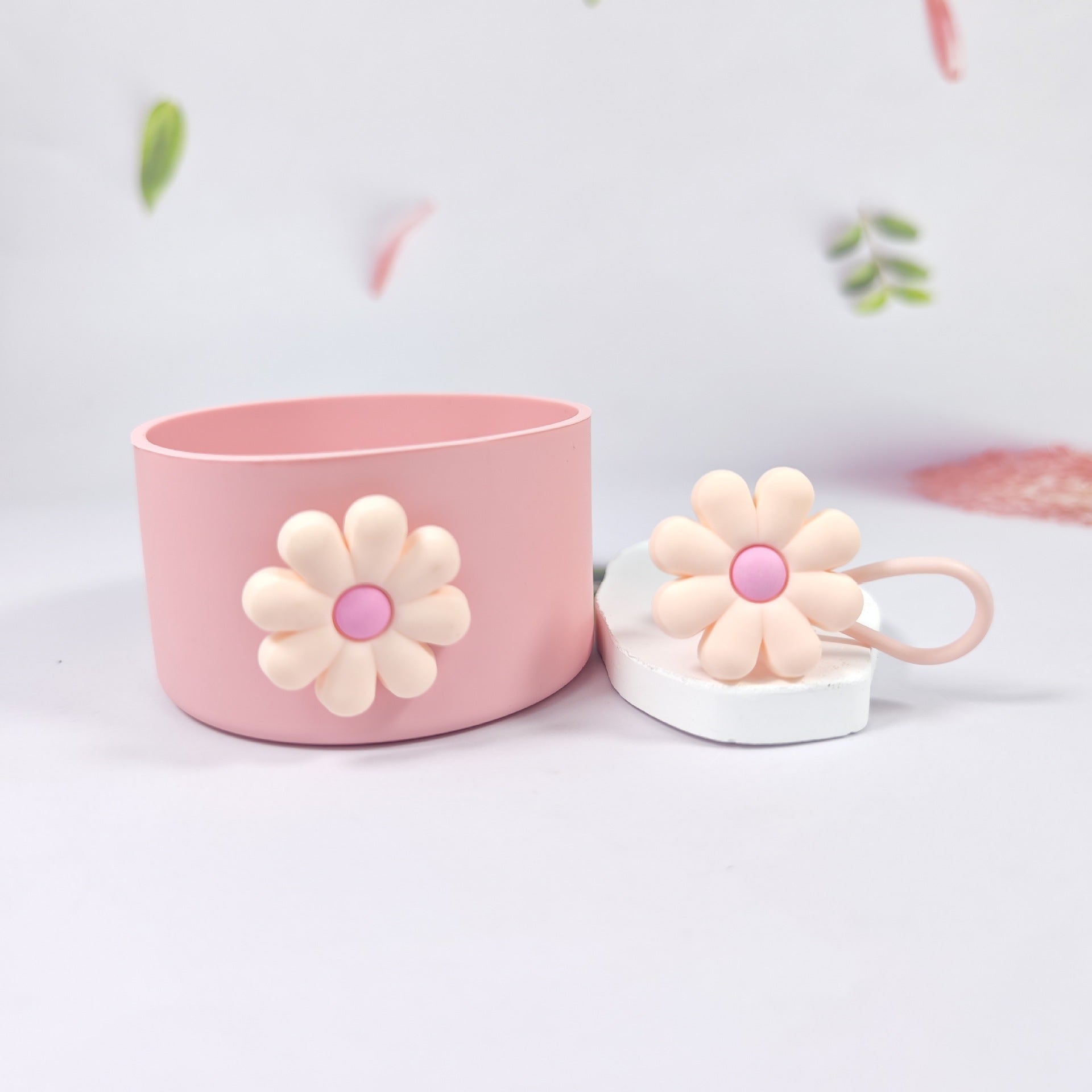 Wholesale Selling silicone insulated cup sleeves flower-decorated cup holders straw caps