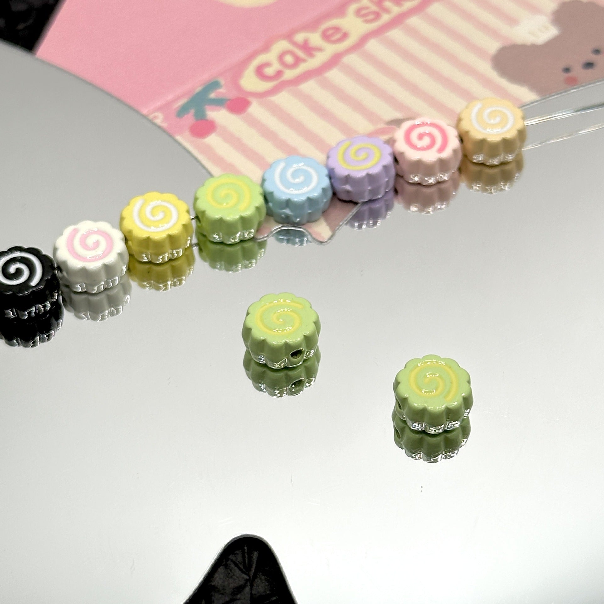 Wholesale 10pcs Cute Colorfulful Shrimp Cakes,  Fish Boards,  Lollipops,  Alloy Beads,  DIY