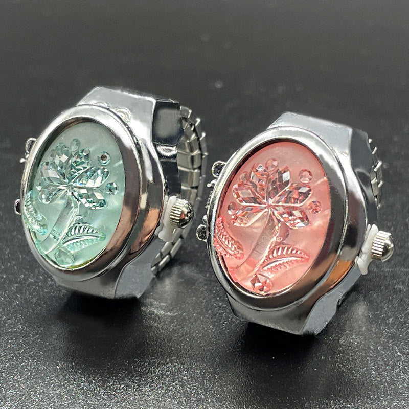 Wholesale [Ring watch] flip Gem Flower temperament personality ladies student creative ring Watch