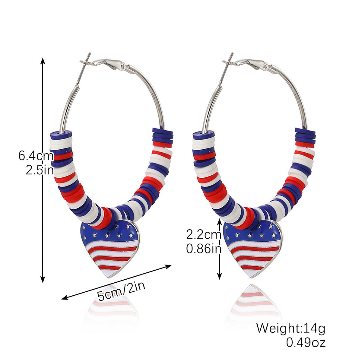 Wholesale Independence Day Heart Flag Hoop Zinc Alloy Earrings
