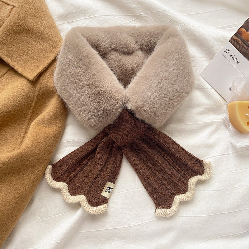 Wholesale Autumn and Winter Cross Fur Collar Woolen Polyester Scarf