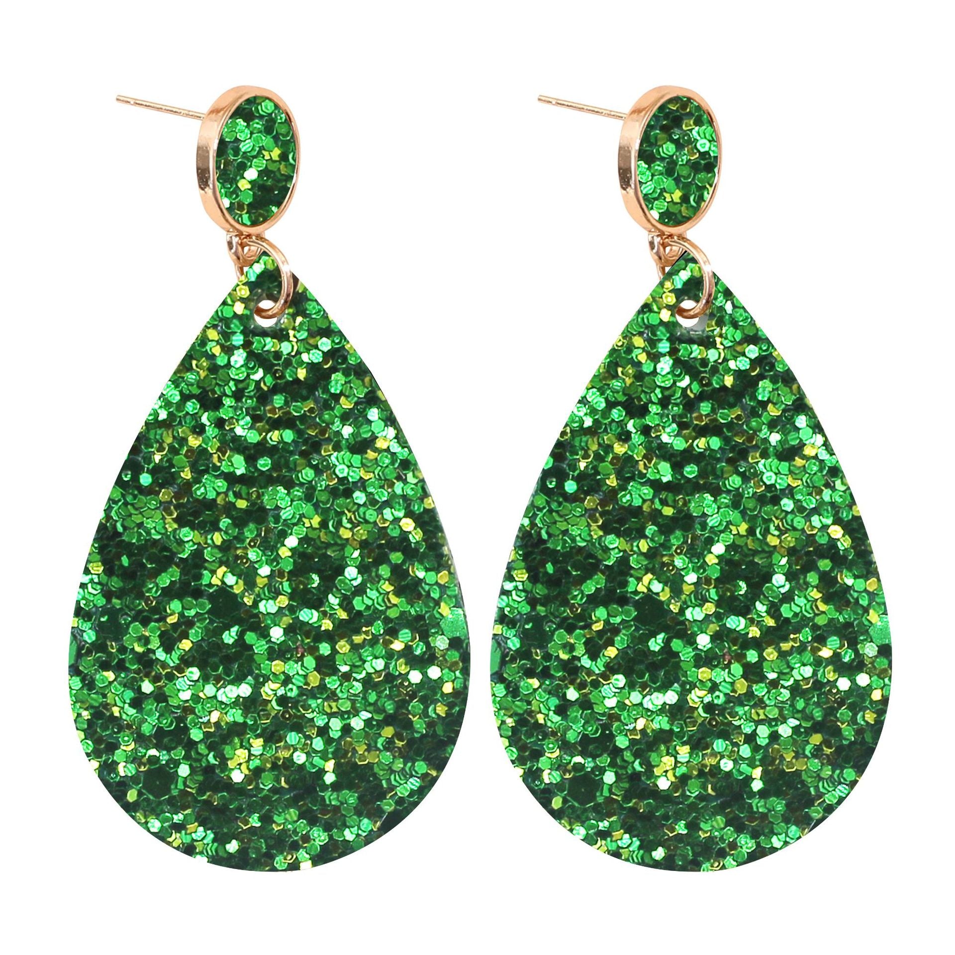 Wholesale Glitter Leather PU Drop Shape Earrings