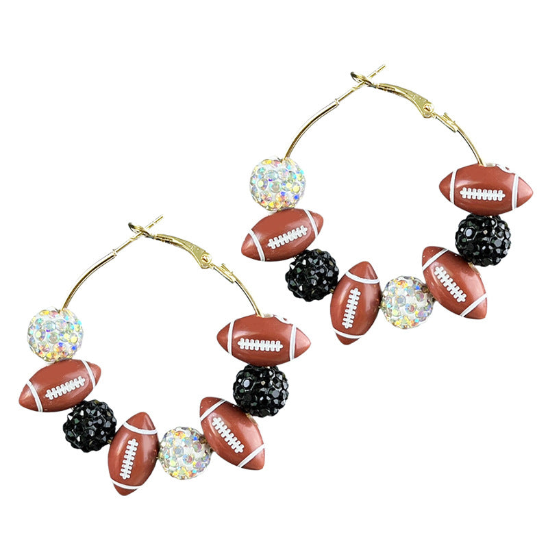 Wholesale 2pcs/pack Women' s Diamond Hoop Sparkling Cheerleading Sports Football Game Earrings