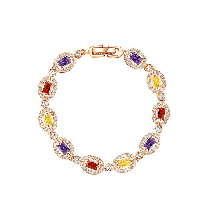 Wholesale Colored oval zircon diamond encrusted bracelet