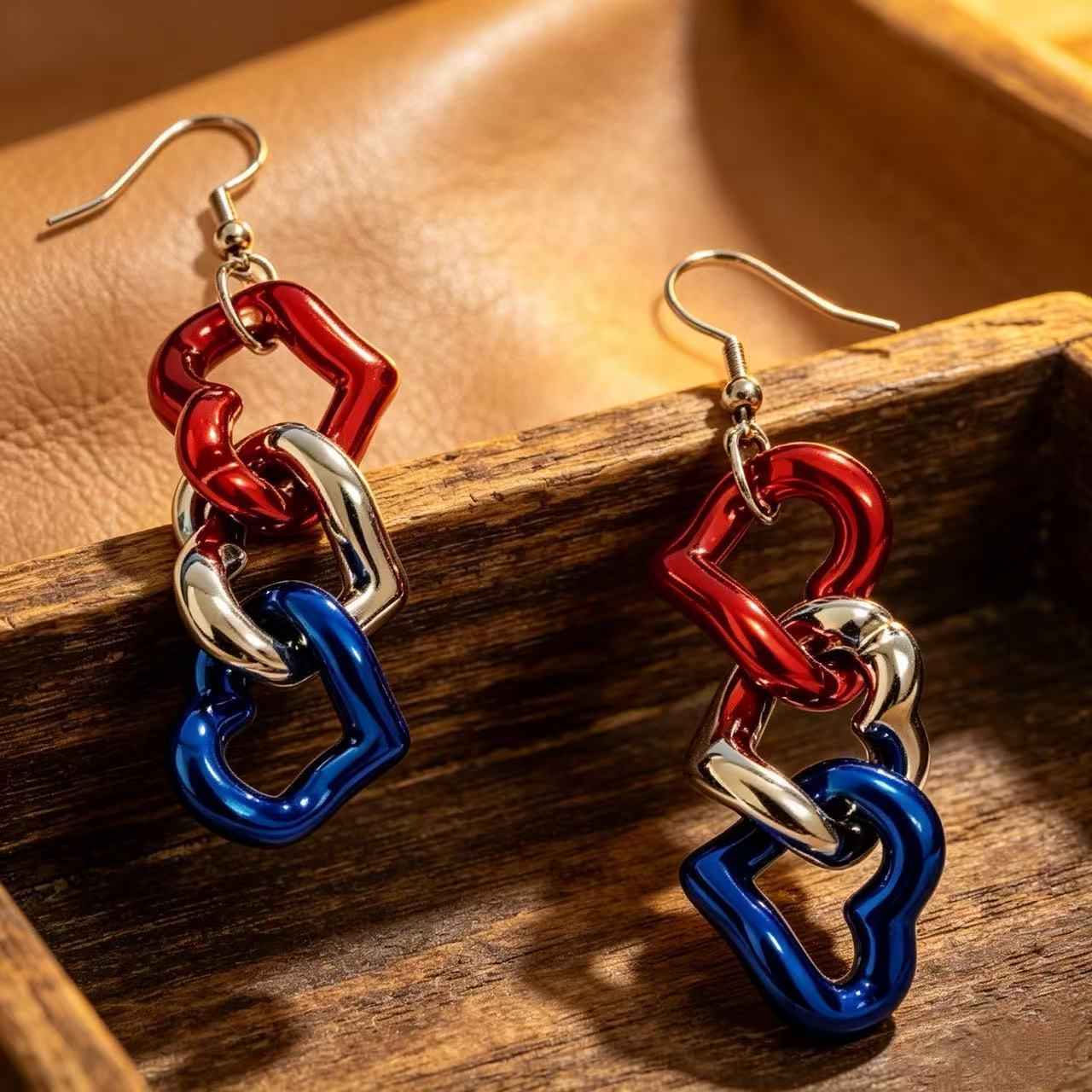 Wholesale Patriotic Star Heart Earrings For Women Red White Blue Rhinestone Alloy Independence Day Fashion Jewelry Accessory Gift