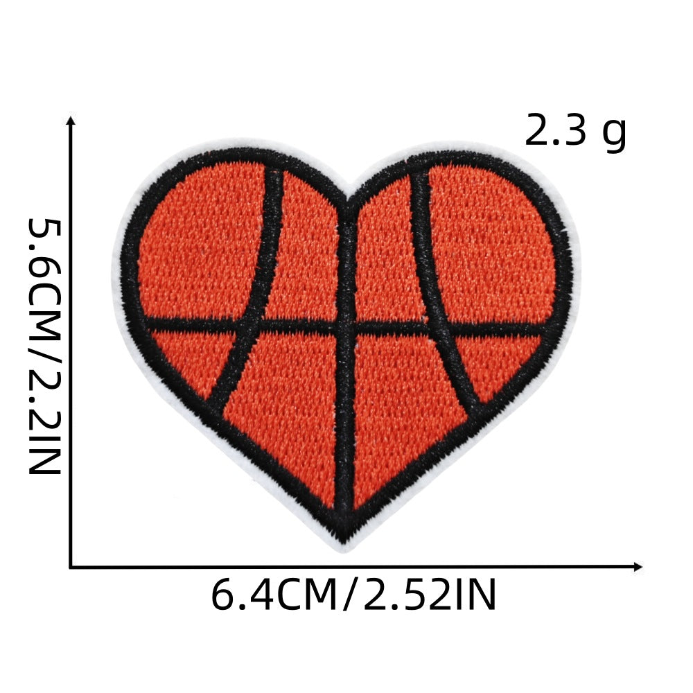 Wholesale Heart Shaped Sports Embroidered Patch Cartoon Soccer Basketball Bowling Design Polyester Thread Hat Decorative Accessory Fashion Craft Supply